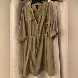Lane Bryant Taupe/Khaki Button-Up Dress
